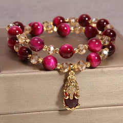 Faux Agate Crystal Bracelet Double Layer Retro Style Women Birthday Gift