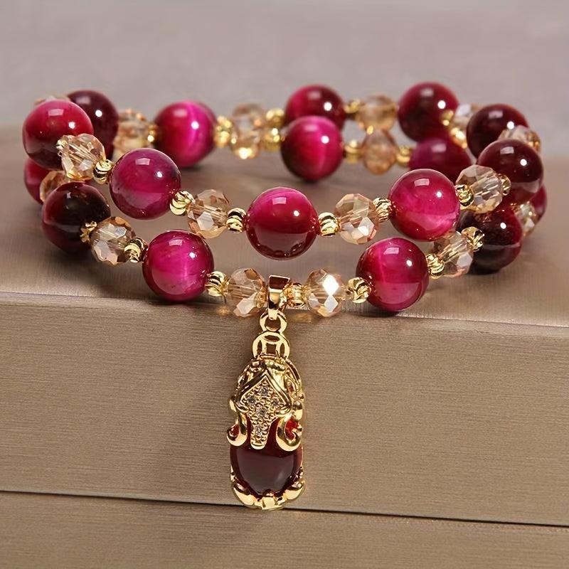 Faux Agate Crystal Bracelet Double Layer Retro Style Women Birthday Gift