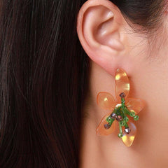 Colorful Flower Earrings Exaggerated Hand-woven Petal Earrings