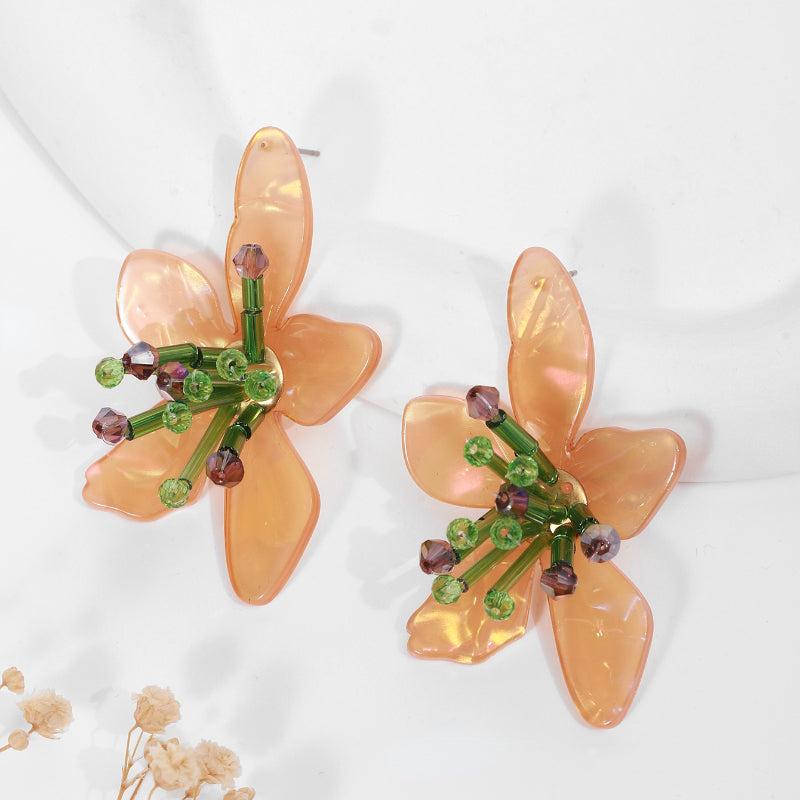 Colorful Flower Earrings Exaggerated Hand-woven Petal Earrings
