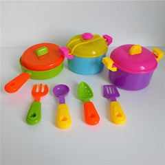 10pc Cooking Toy Set Kitchen Utensils, Pots, Wok, Spoon, Spatula - Random Colors