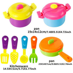 10pc Cooking Toy Set Kitchen Utensils, Pots, Wok, Spoon, Spatula - Random Colors