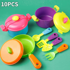 10pc Cooking Toy Set Kitchen Utensils, Pots, Wok, Spoon, Spatula - Random Colors
