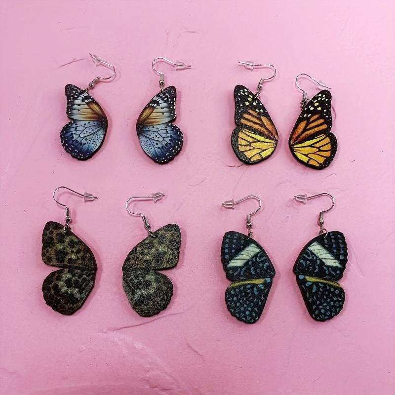 Wooden Butterfly Wing Earrings Vintage Ear Cuff Butterfly Earrings