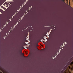 Rhinestone Rose Earrings Sweet Party Jewelry Holiday Gift