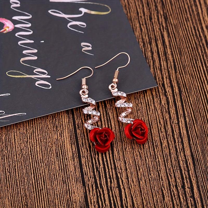 Rhinestone Rose Earrings Sweet Party Jewelry Holiday Gift