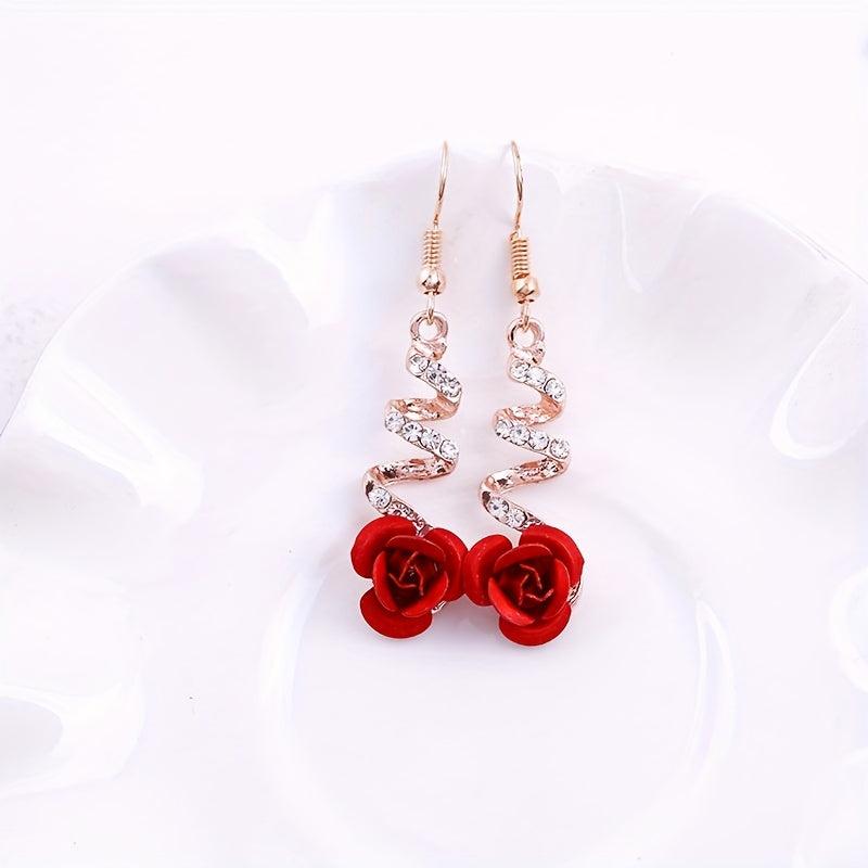 Rhinestone Rose Earrings Sweet Party Jewelry Holiday Gift