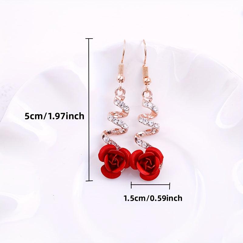 Rhinestone Rose Earrings Sweet Party Jewelry Holiday Gift