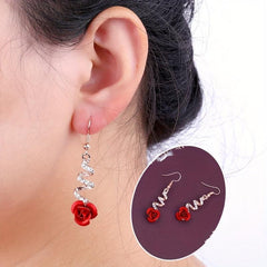 Rhinestone Rose Earrings Sweet Party Jewelry Holiday Gift