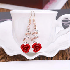 Rhinestone Rose Earrings Sweet Party Jewelry Holiday Gift