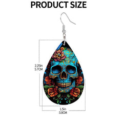 Skull Flower Print Dangle Earrings Hip Hop Goth PU Leather Jewelry