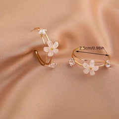 C Ring Flower Earrings with Artificial Diamond