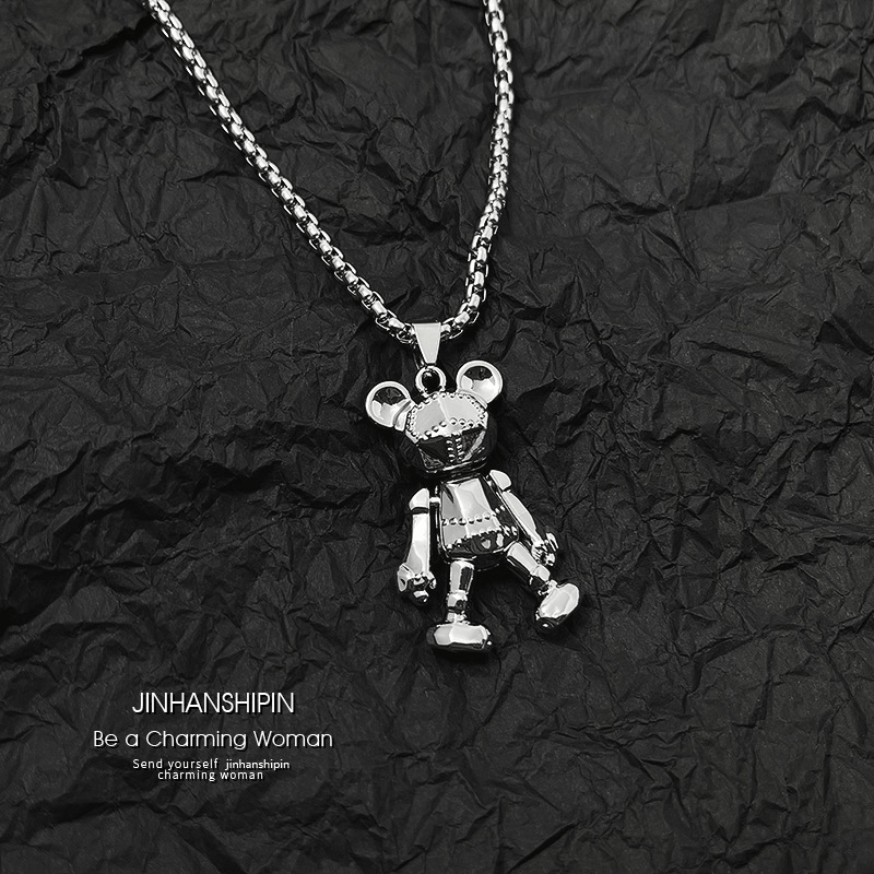 Movable Bear Necklace Male Tide Hip hop Punk Web Celebrity Couple