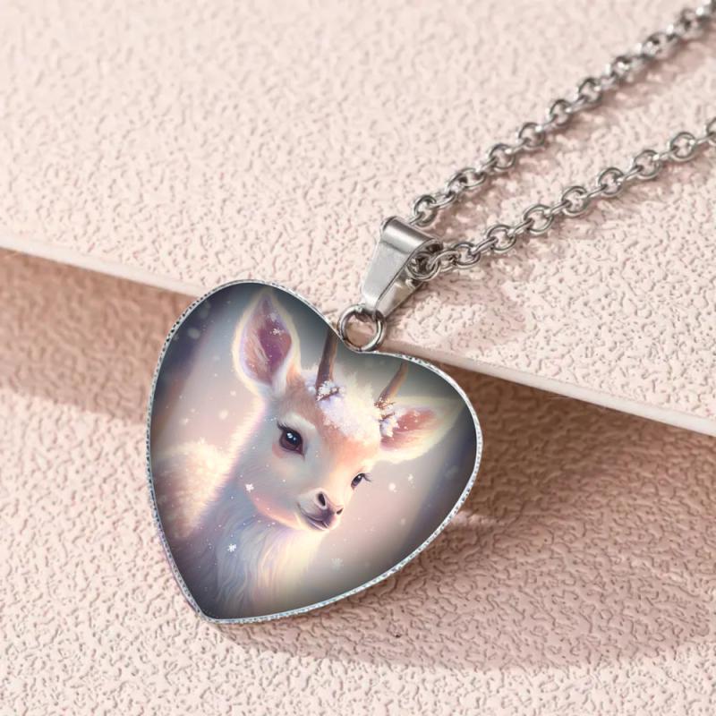 Dainty Fawn Crystal Heart Necklace Gift for Girls