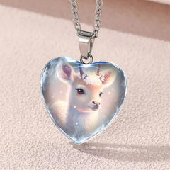 Dainty Fawn Crystal Heart Necklace Gift for Girls