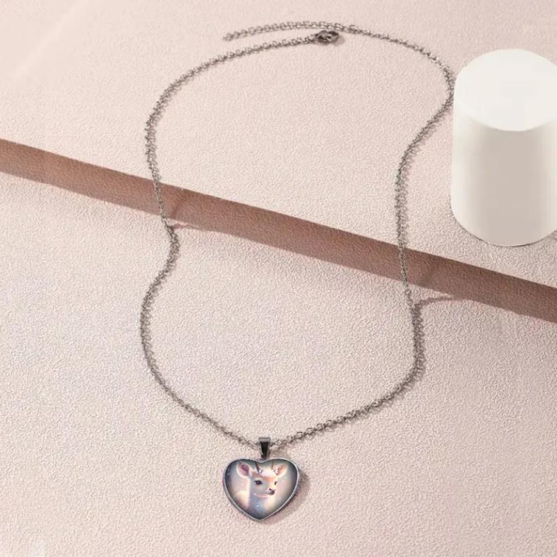 Dainty Fawn Crystal Heart Necklace Gift for Girls