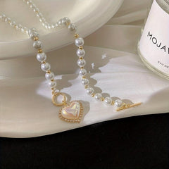 Faux Pearl Necklace LLove Clavicle Chain for Women