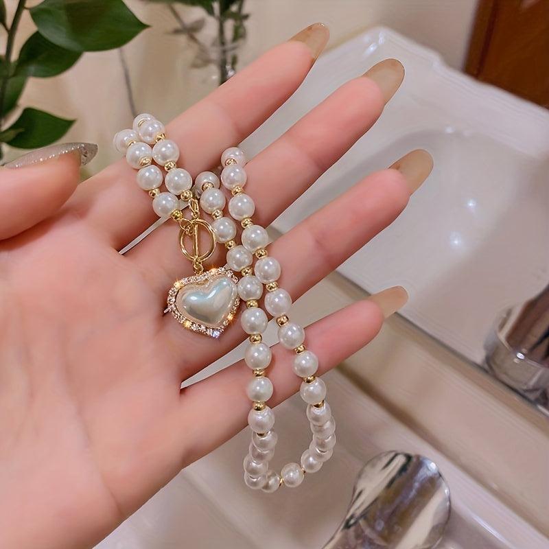 Faux Pearl Necklace LLove Clavicle Chain for Women