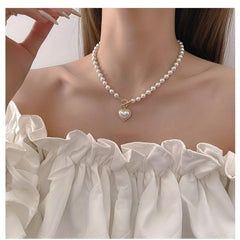 Faux Pearl Necklace LLove Clavicle Chain for Women