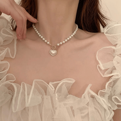 Faux Pearl Necklace LLove Clavicle Chain for Women