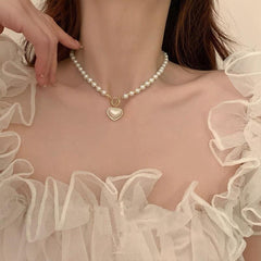 Faux Pearl Necklace LLove Clavicle Chain for Women