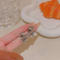 Silvery Needle Tassel Earrings Female Peach Heart Earrings