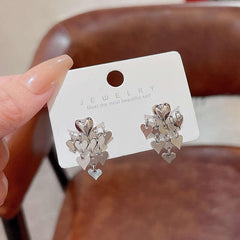 Silvery Needle Tassel Earrings Female Peach Heart Earrings