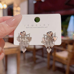 Silvery Needle Tassel Earrings Female Peach Heart Earrings