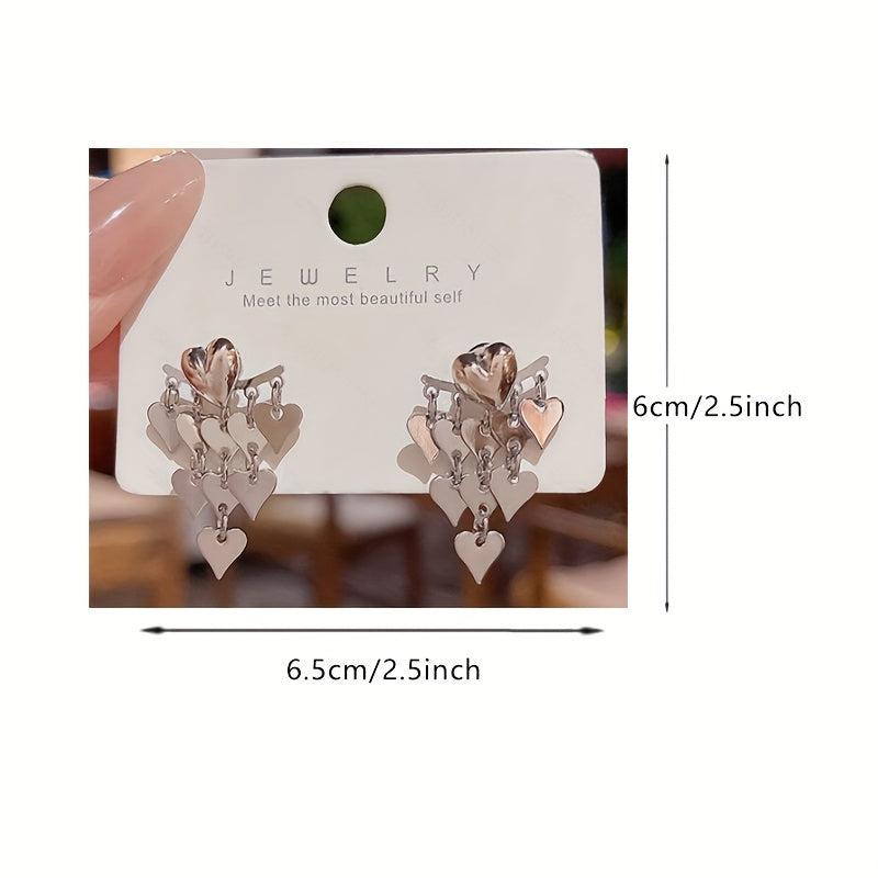 Silvery Needle Tassel Earrings Female Peach Heart Earrings