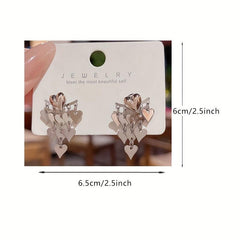 Silvery Needle Tassel Earrings Female Peach Heart Earrings