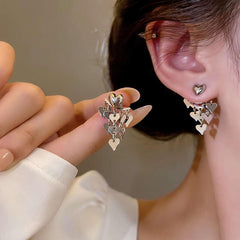 Silvery Needle Tassel Earrings Female Peach Heart Earrings