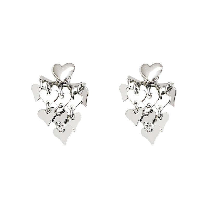 Silvery Needle Tassel Earrings Female Peach Heart Earrings
