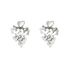 Silvery Needle Tassel Earrings Female Peach Heart Earrings