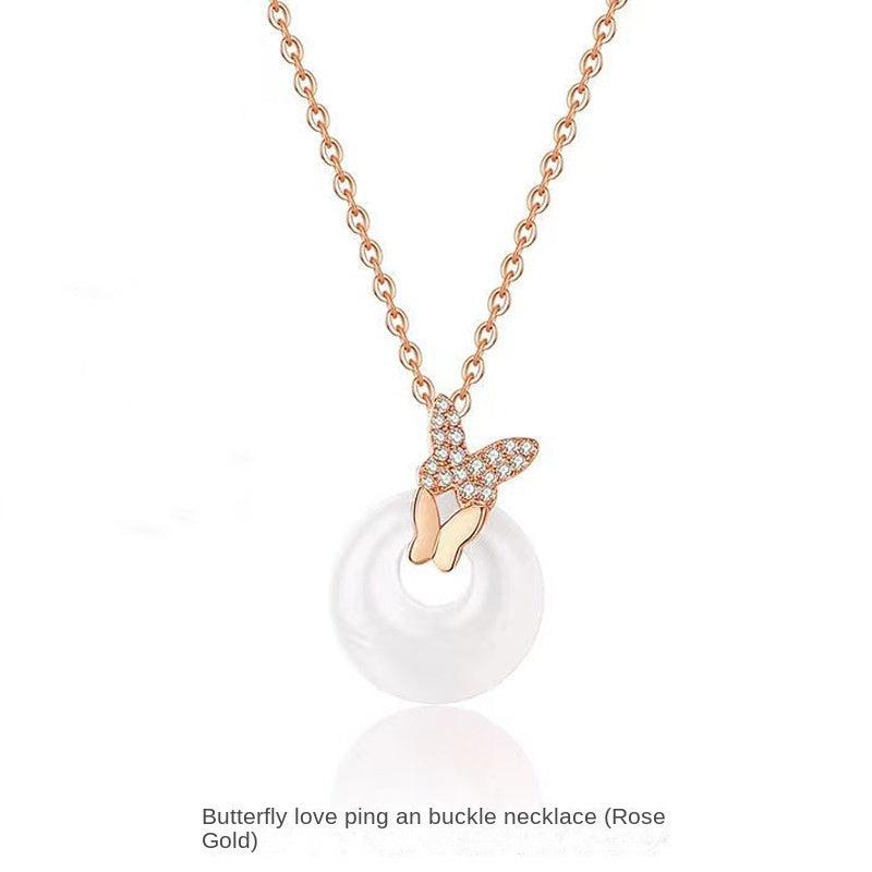 Butterfly Love Peace Buckle Necklace Chinese Style Clavicle Chain Gift