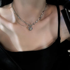 Sweet Heart Love Necklace Female Niche Sense Of Senior Double Collarbone Chain