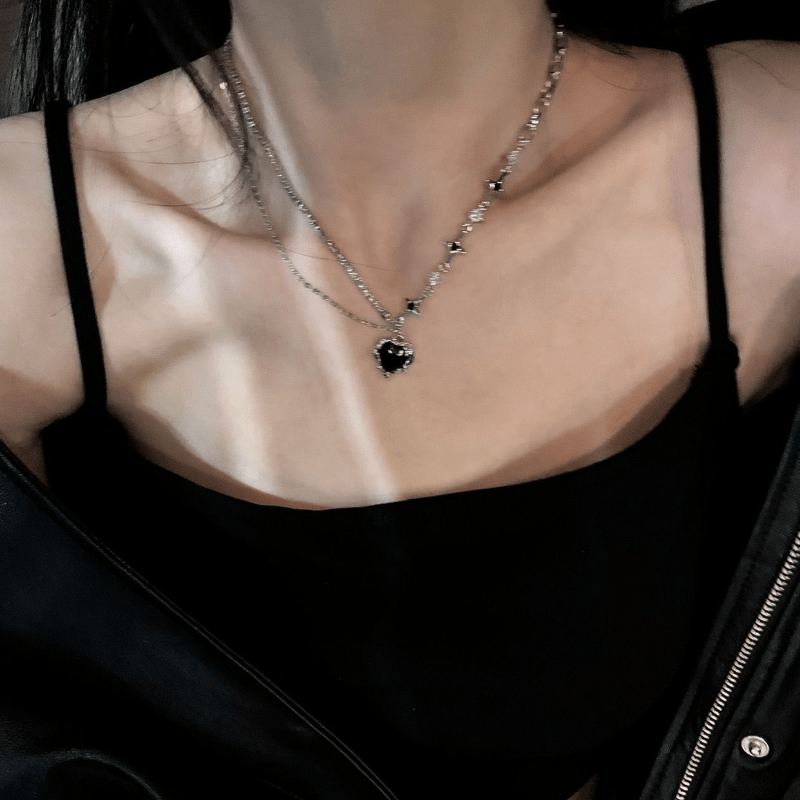 Sweet Heart Love Necklace Female Niche Sense Of Senior Double Collarbone Chain