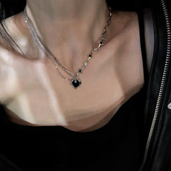 Sweet Heart Love Necklace Female Niche Sense Of Senior Double Collarbone Chain