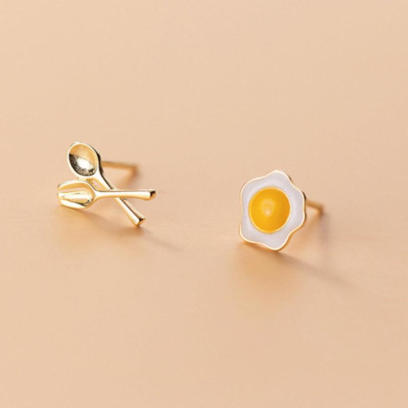 Needle Poached Egg Earrings Asymmetric Fork Small Sweet Halloween