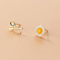 Needle Poached Egg Earrings Asymmetric Fork Small Sweet Halloween