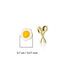 Needle Poached Egg Earrings Asymmetric Fork Small Sweet Halloween
