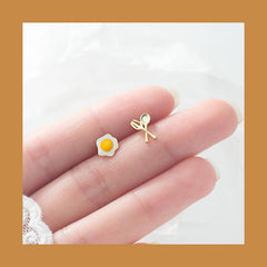 Needle Poached Egg Earrings Asymmetric Fork Small Sweet Halloween