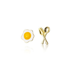 Needle Poached Egg Earrings Asymmetric Fork Small Sweet Halloween