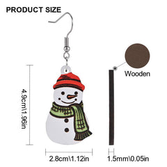 Red Hat Snowman Wooden Earrings Holiday Gift Sweet Jewelry