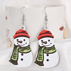 Red Hat Snowman Wooden Earrings Holiday Gift Sweet Jewelry
