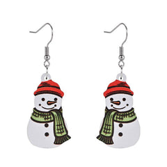Red Hat Snowman Wooden Earrings Holiday Gift Sweet Jewelry