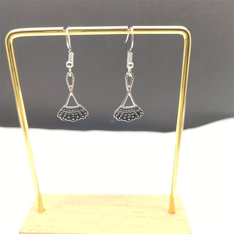 Fan Shaped Skirt Dangle Earrings Silvery Plated Jewelry