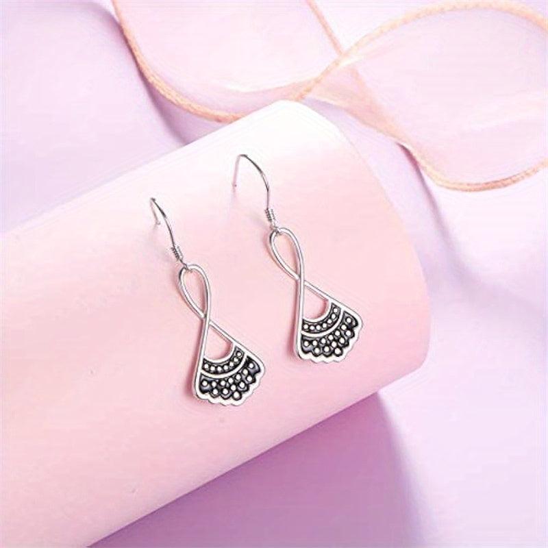 Fan Shaped Skirt Dangle Earrings Silvery Plated Jewelry