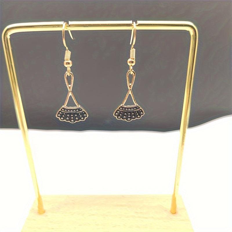 Fan Shaped Skirt Dangle Earrings Silvery Plated Jewelry