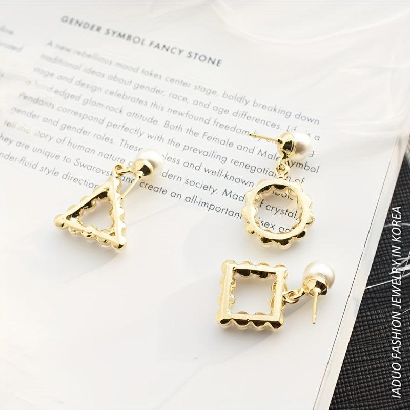 Square Hollow Pearl Earrings for Women