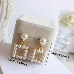 Square Hollow Pearl Earrings for Women